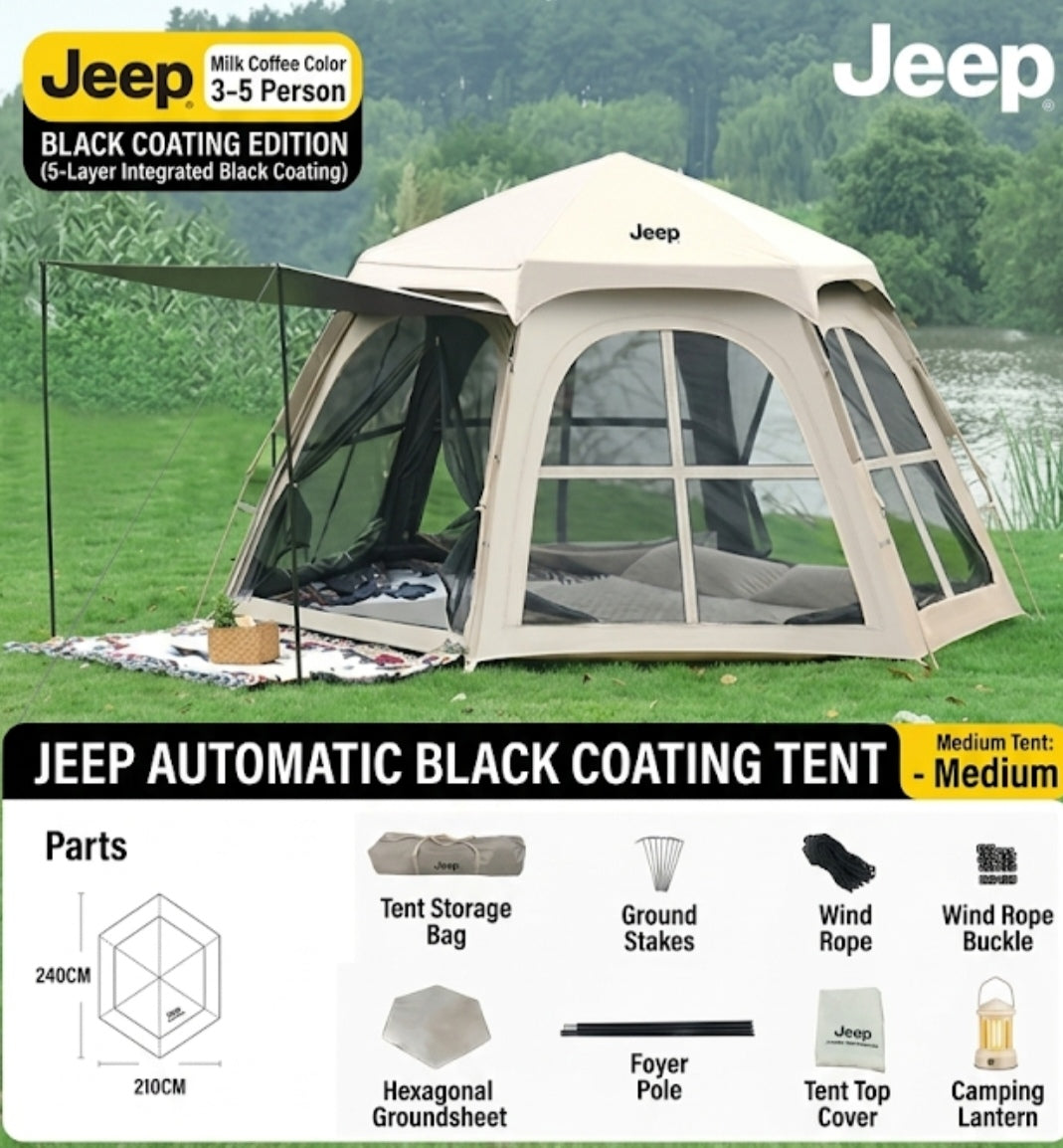 JEEP Camping Tent Outdoor Folding Portable Black-Coated Sunshade 2-in-1 Auto Pop-Up Rainproof Canopy