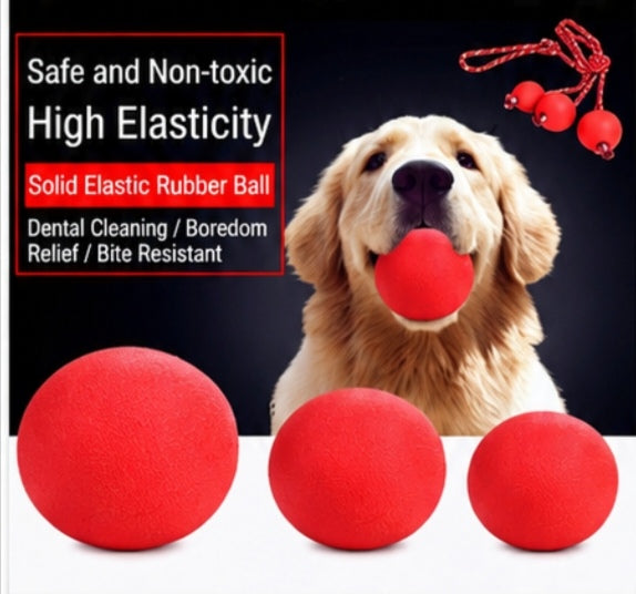 Durable Rubber Dog Ball Toy for Aggressive Chewers - Solid Elastic Teething Ball
