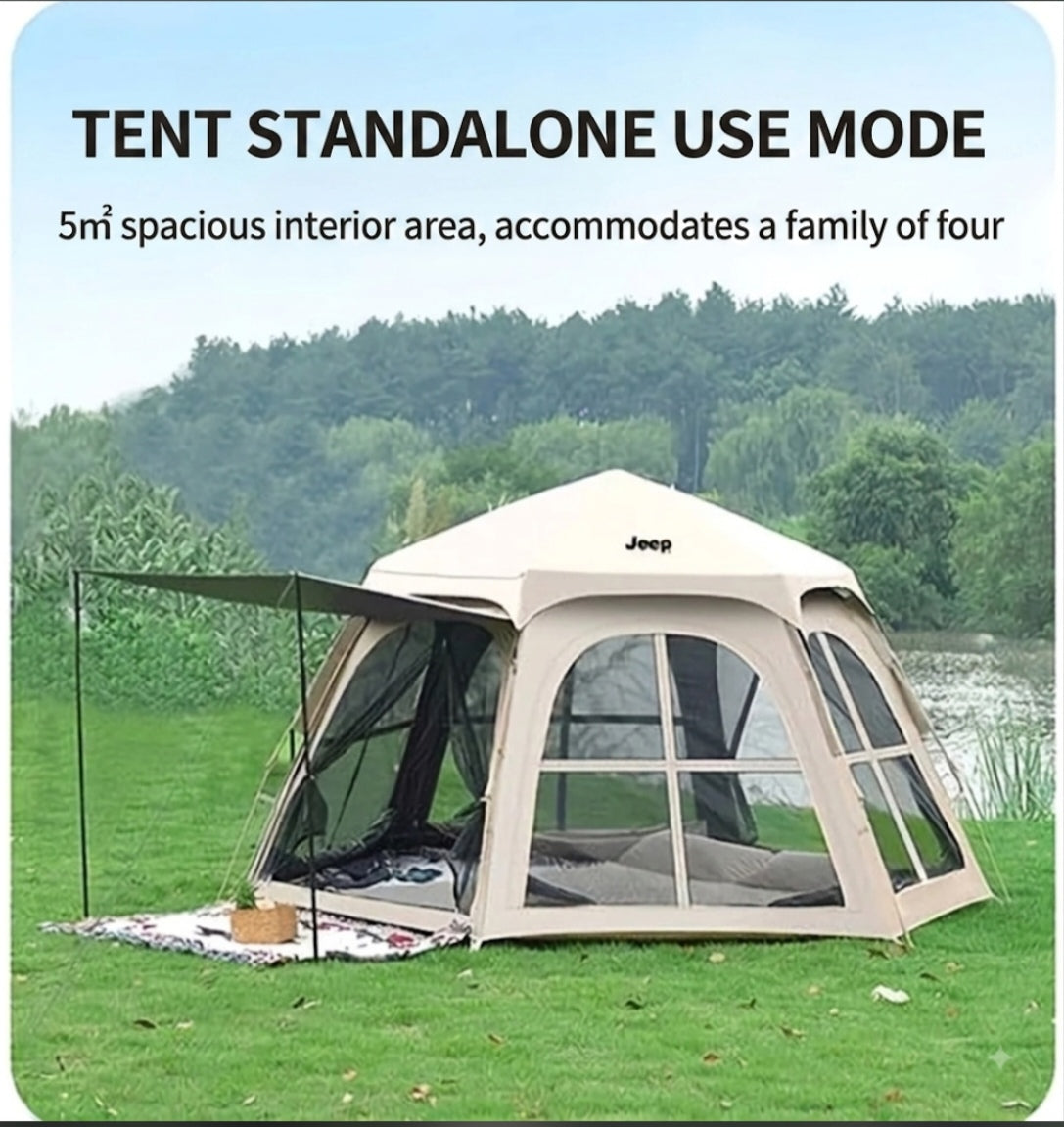 JEEP Camping Tent Outdoor Folding Portable Black-Coated Sunshade 2-in-1 Auto Pop-Up Rainproof Canopy