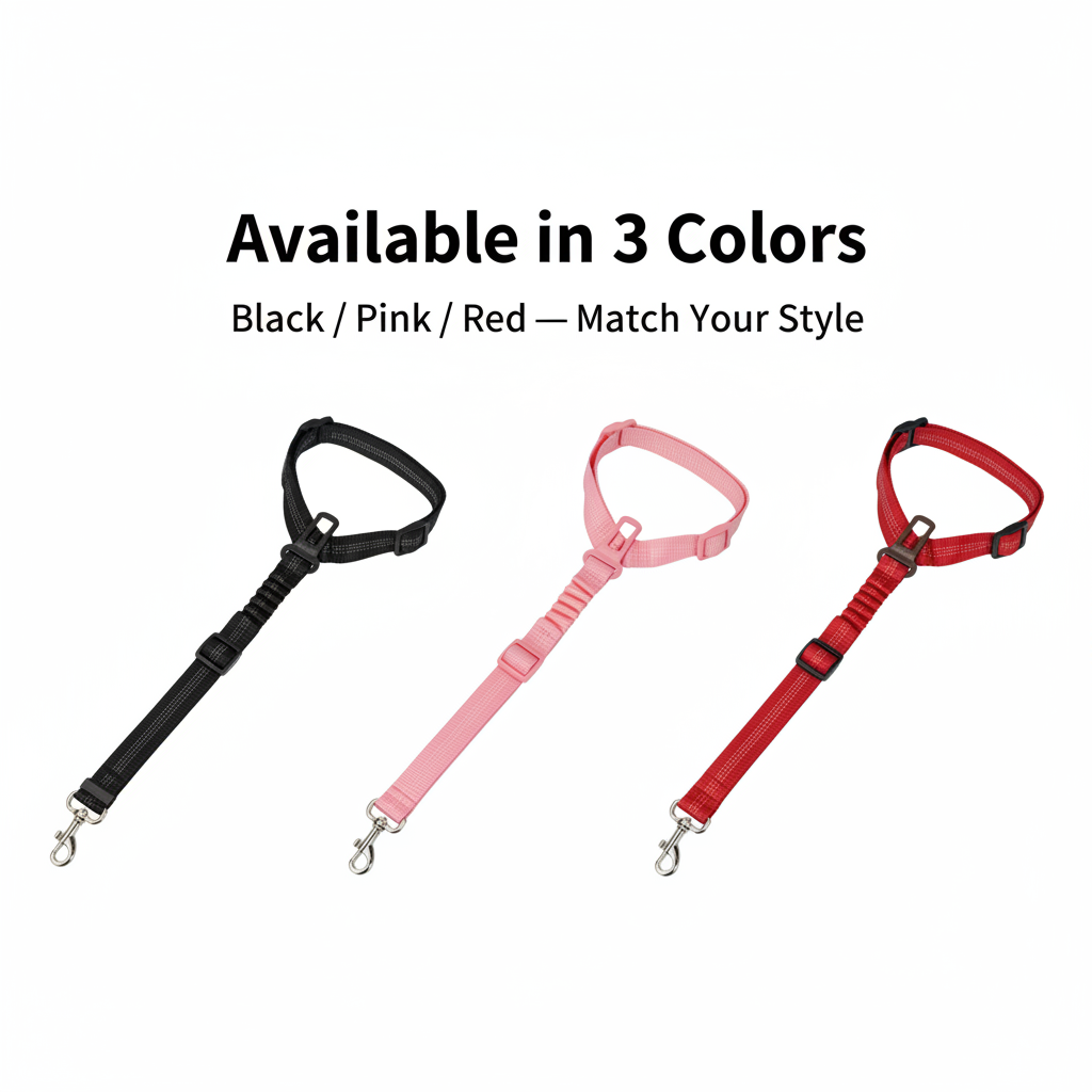 Dog Car Safety Belt — Adjustable Elastic Buffer Leash (Black / Pink / Red)