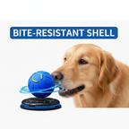 Dog playing with a blue ball featuring a bite-resistant shell