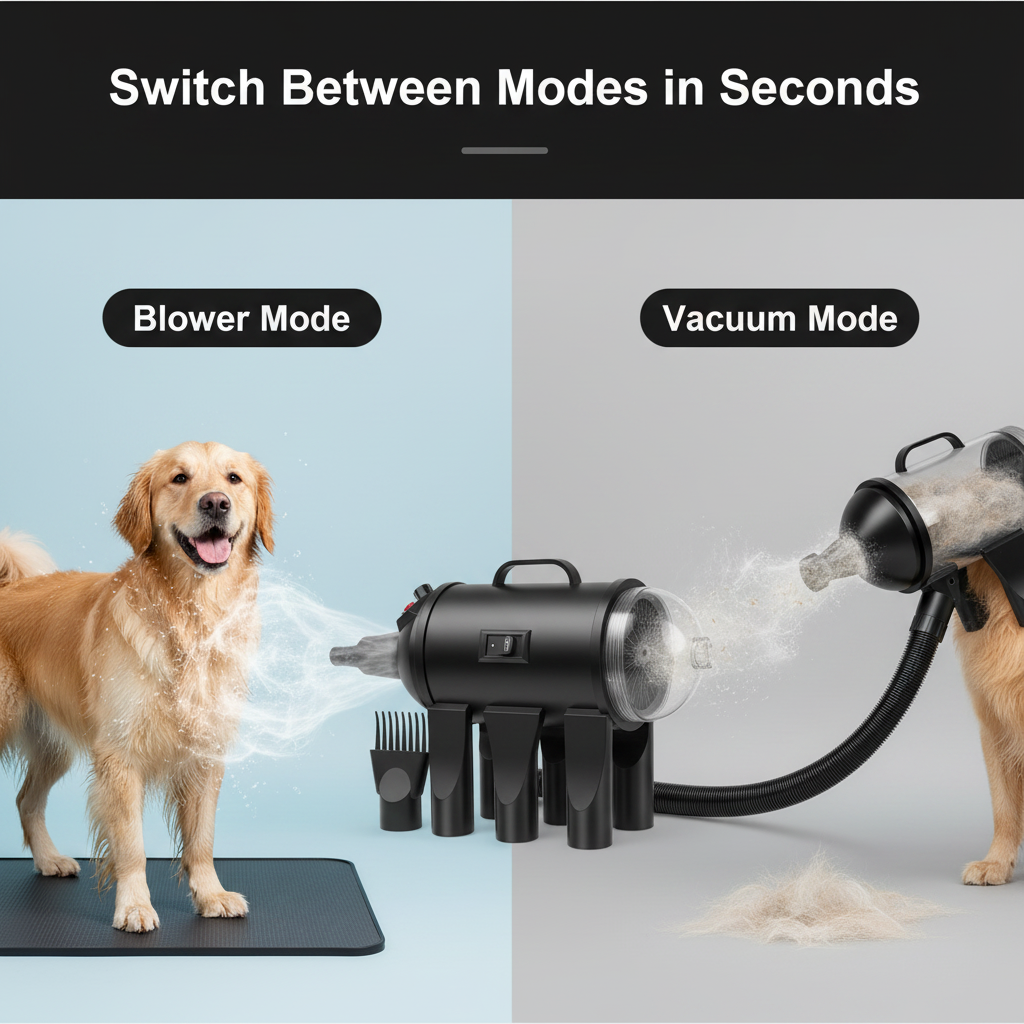 2-in-1 Pet Grooming Blower & Vacuum — High Power, Large Capacity (Midnight Black)