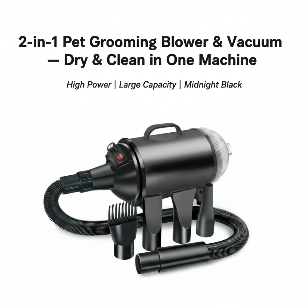 2-in-1 Pet Grooming Blower & Vacuum — High Power, Large Capacity (Midnight Black)