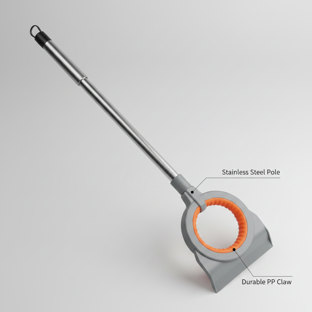 Stainless steel pole and durable PP claw material details with labels