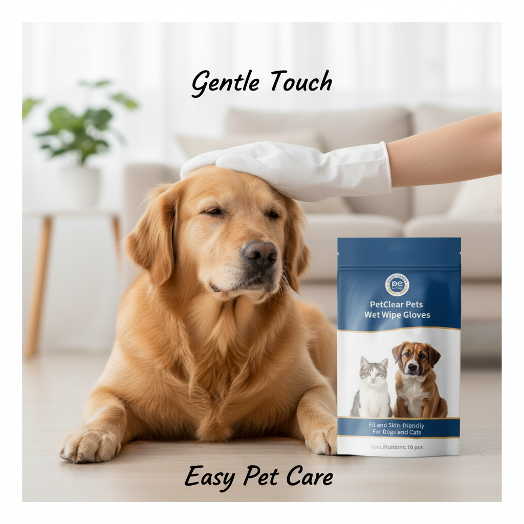 PetClear pet wet wipe glove used for gentle dog care