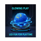 Glowing blue interactive dog ball in a premium dark studio