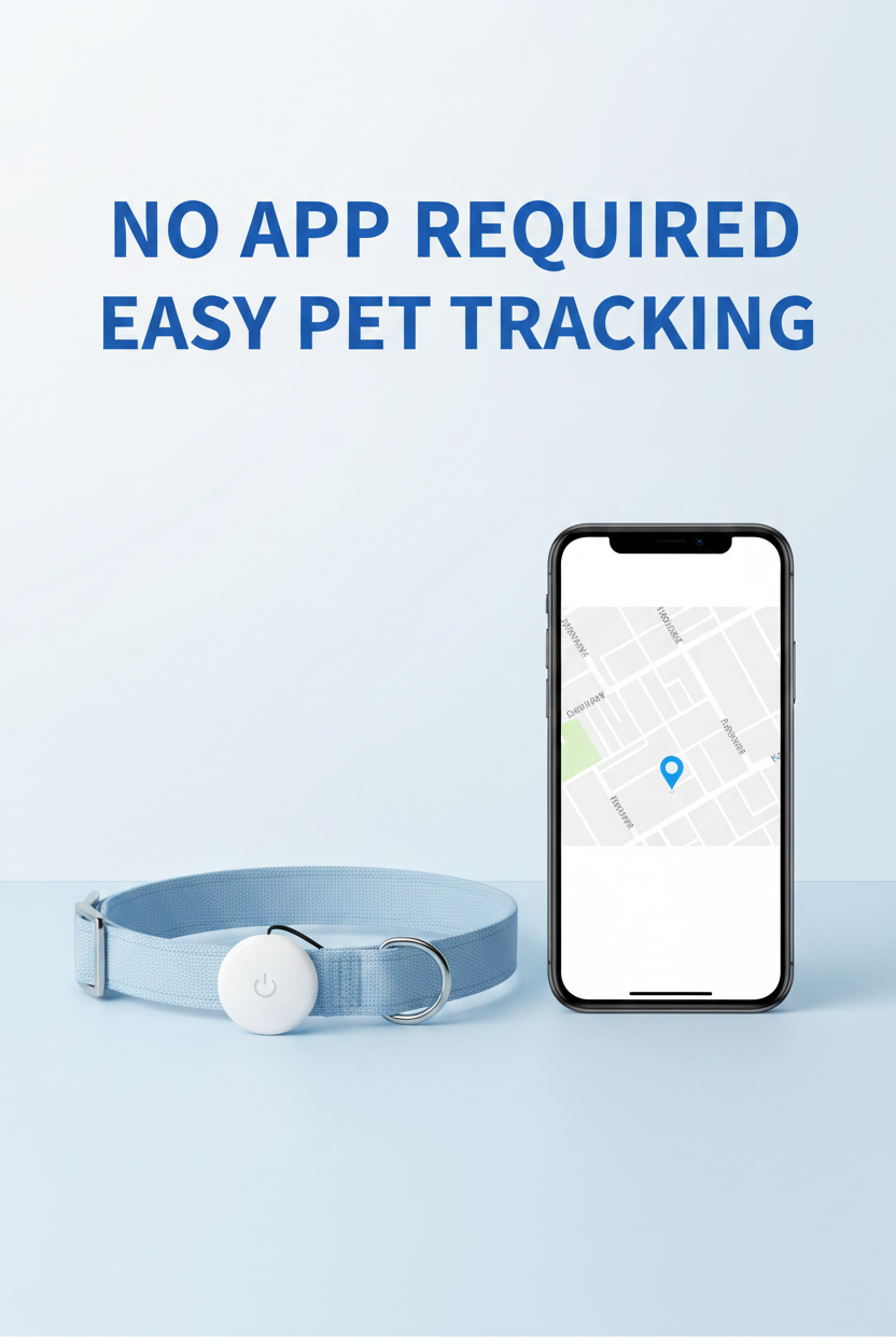 Pet collar tracker beside a smartphone
