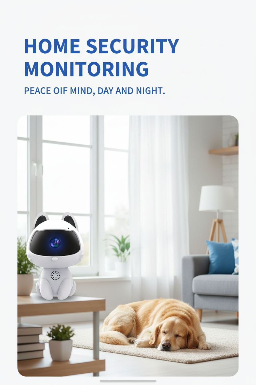 V380 Pro pet camera monitoring a bright living room