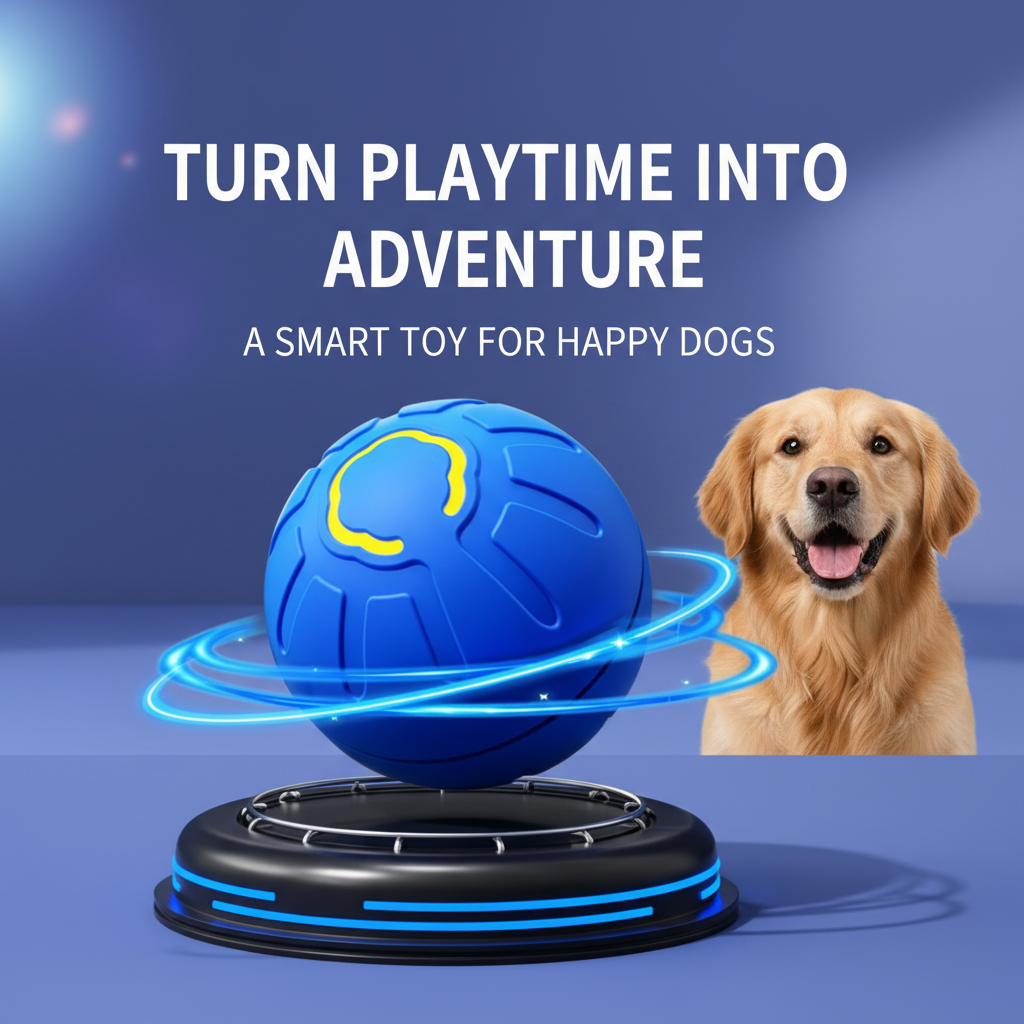 Happy dog enjoying an interactive smart bouncing ball