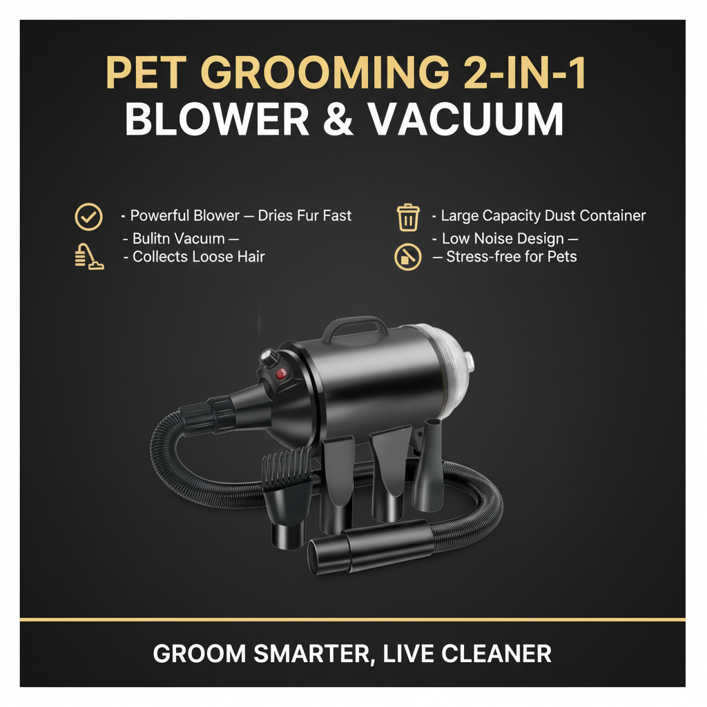 2-in-1 Pet Grooming Blower & Vacuum — High Power, Large Capacity (Midnight Black)