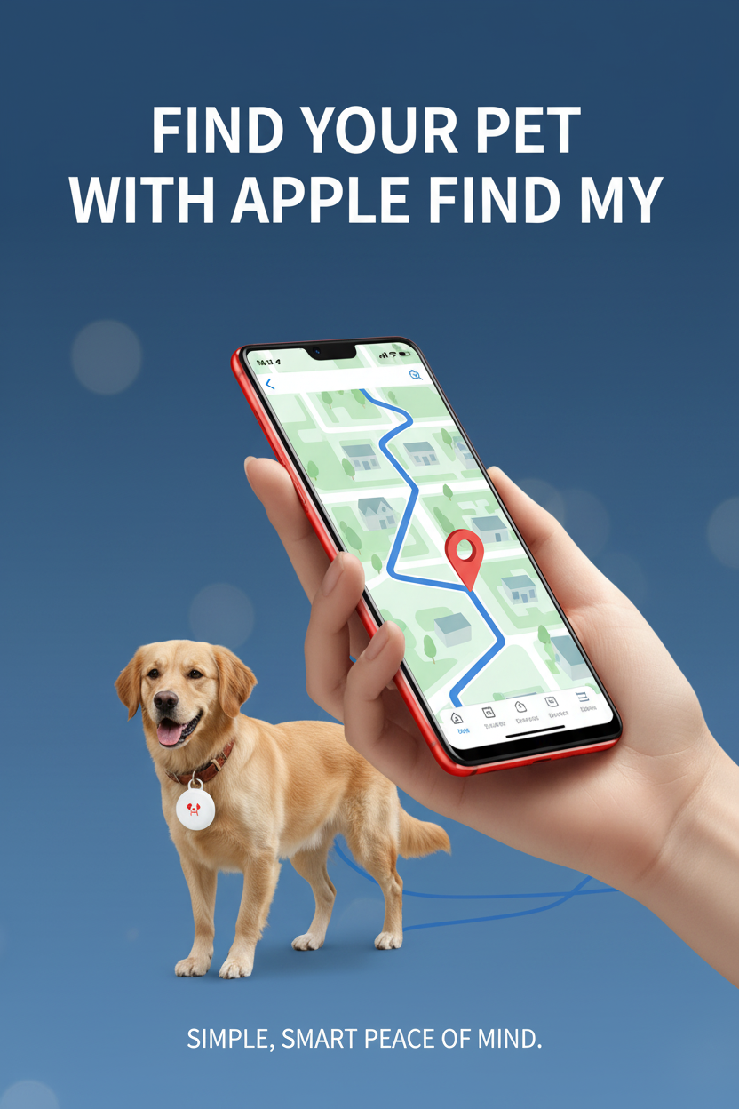 Pet tracker and smartphone map locating a dog
