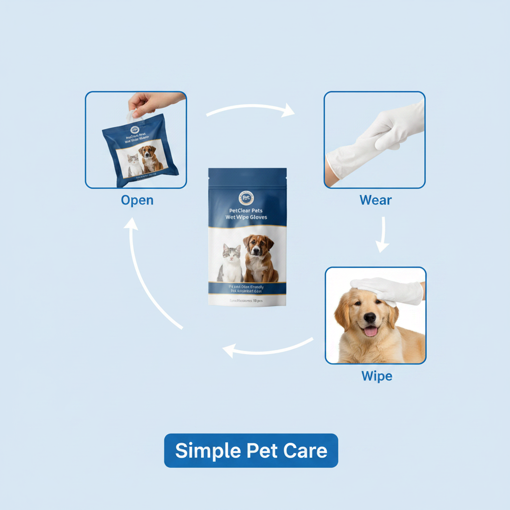 How to use PetClear pet wet wipe gloves in three steps