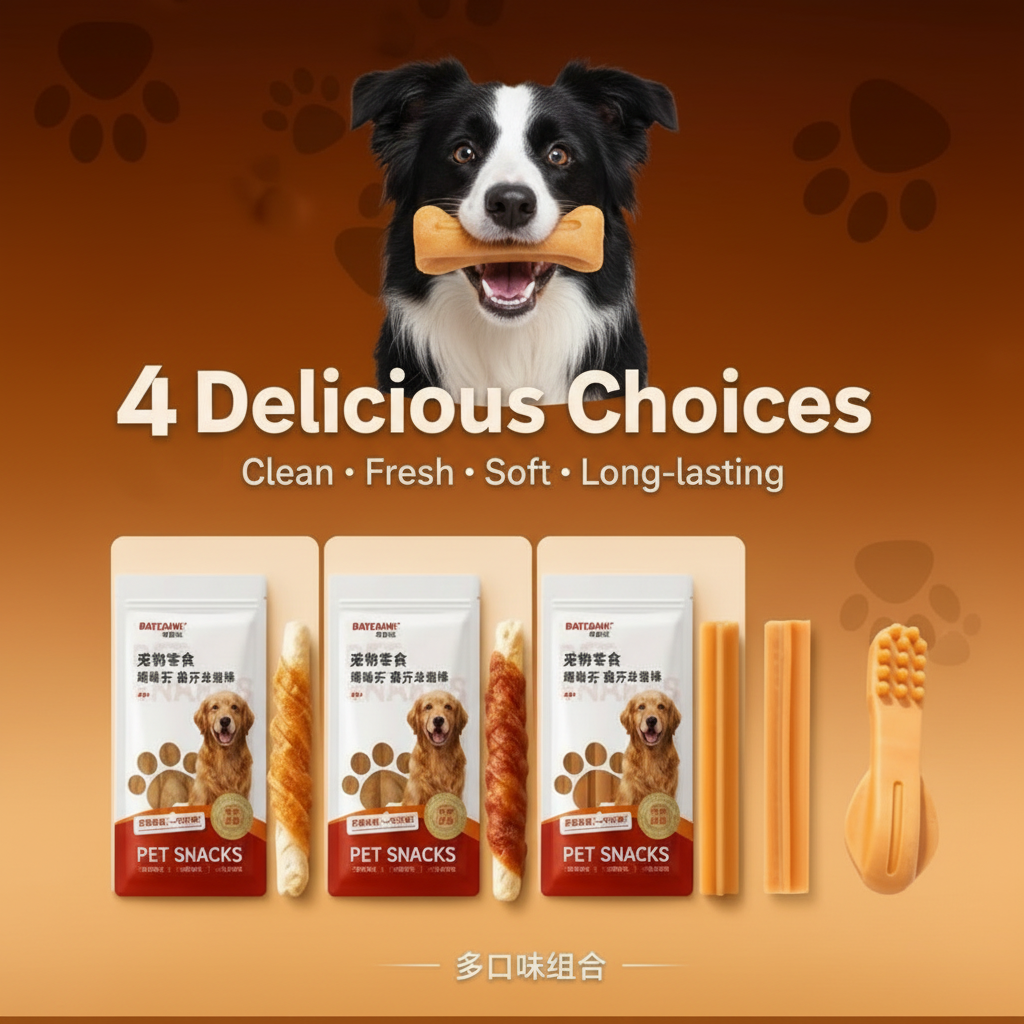 Dog Dental Chew Sticks — 4 Flavors (Chicken / Duck / Dental / Toothbrush)