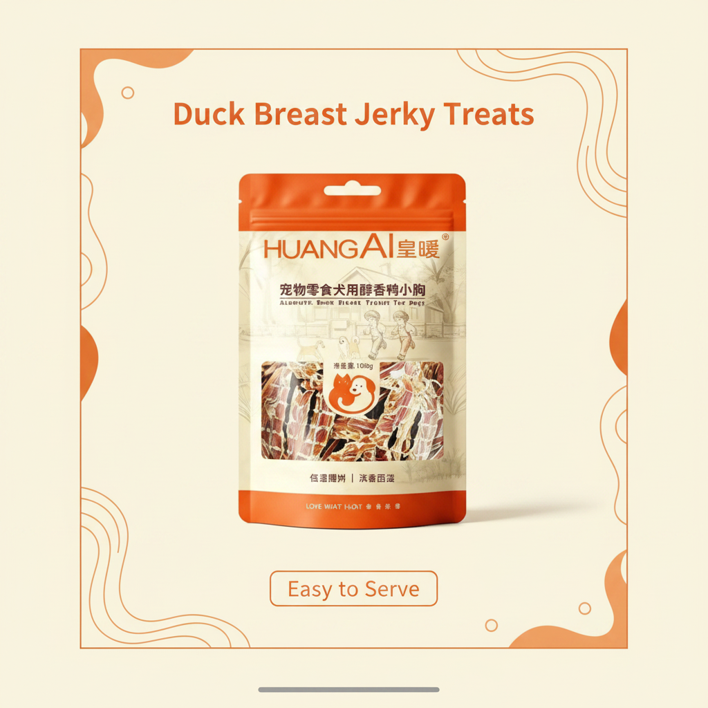 HuangAi duck breast jerky dog treat pouch in a clean product graphic