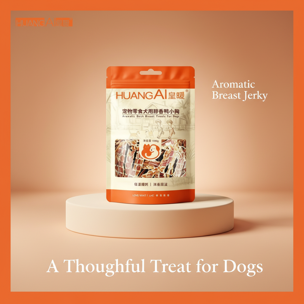 HuangAi aromatic duck breast jerky dog treat pouch on a pedestal