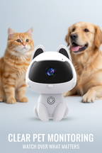 Close-up of V380 Pro pet camera lens with pets behind it