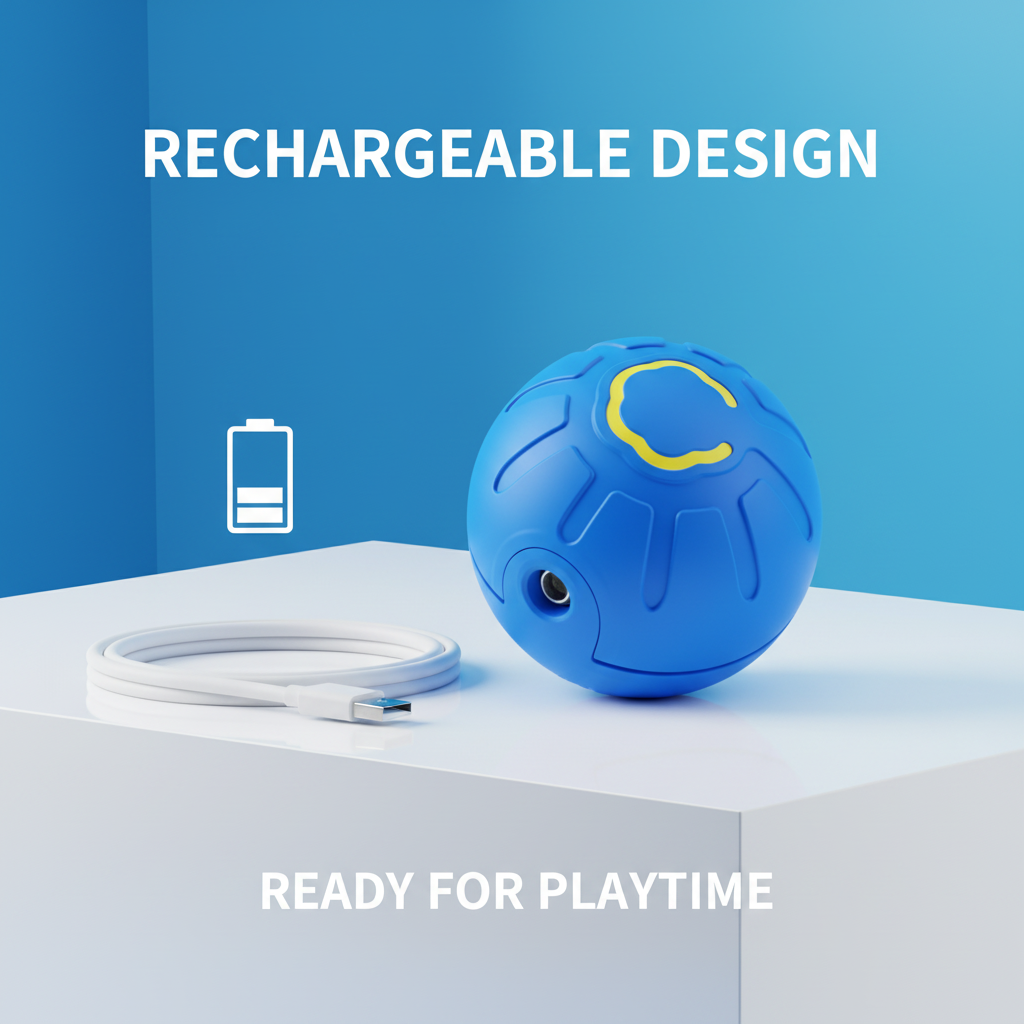 Rechargeable blue smart dog ball with charging cable