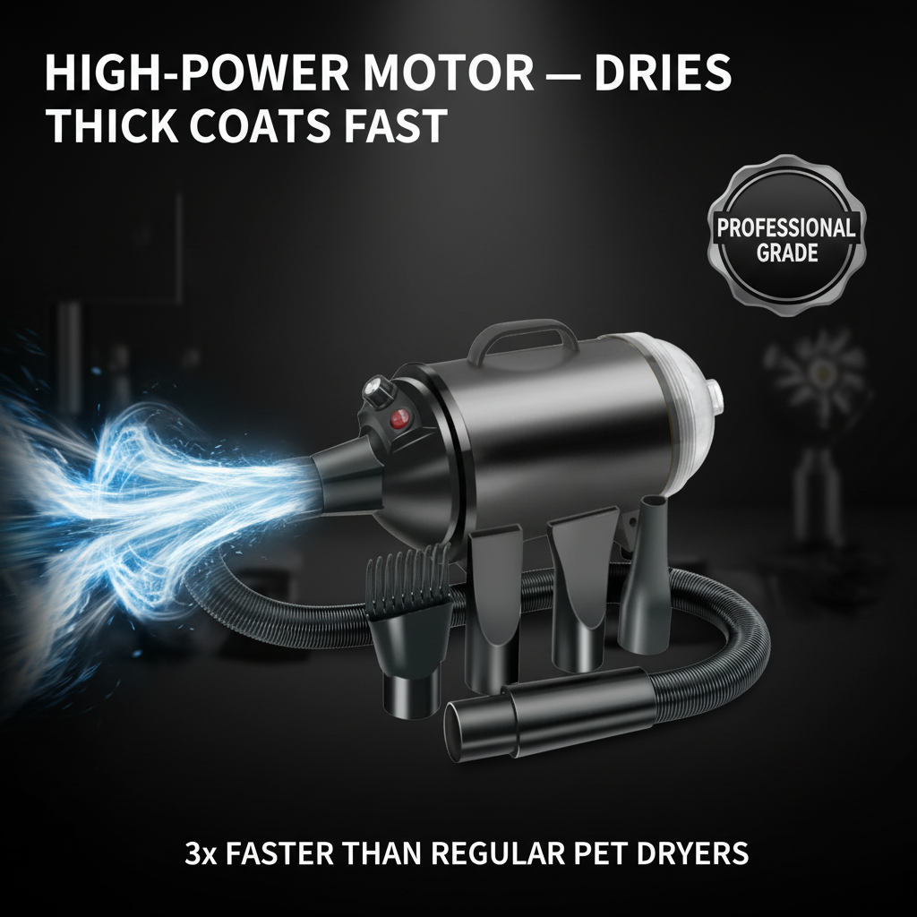 2-in-1 Pet Grooming Blower & Vacuum — High Power, Large Capacity (Midnight Black)