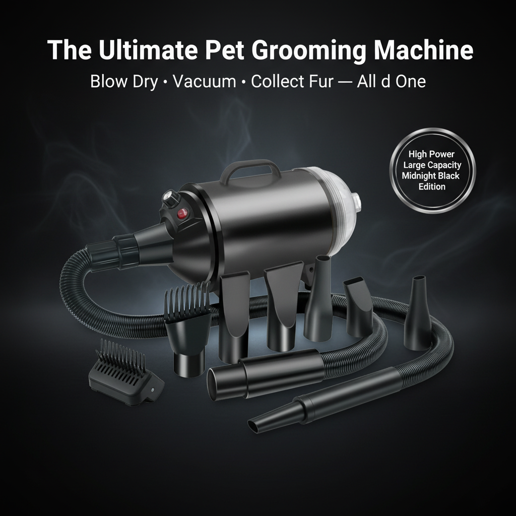 2-in-1 Pet Grooming Blower & Vacuum — High Power, Large Capacity (Midnight Black)