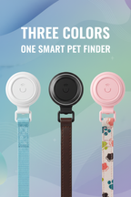 White black and pink pet trackers attached to pet collars