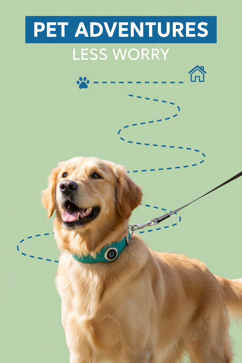 Dog wearing a pet tracker on an outdoor walk