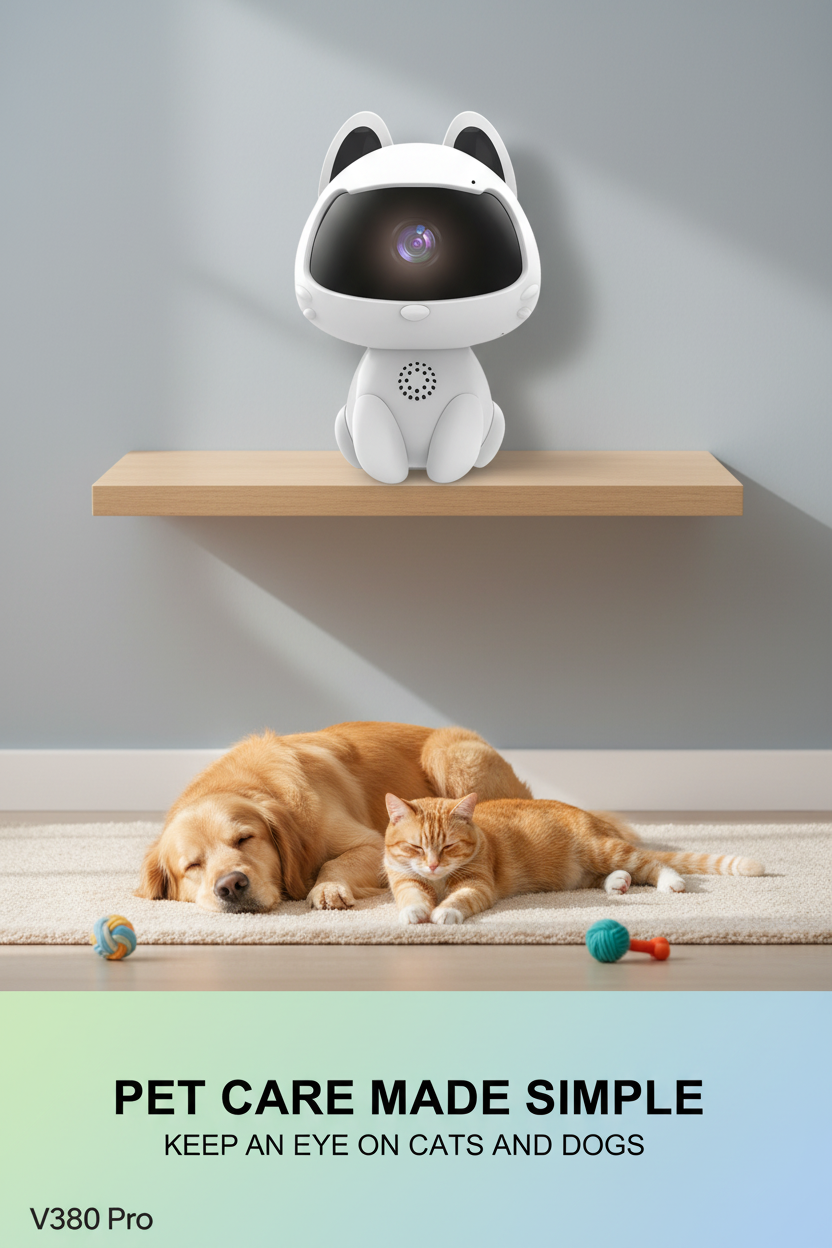 V380 Pro pet camera watching cats and dogs at home