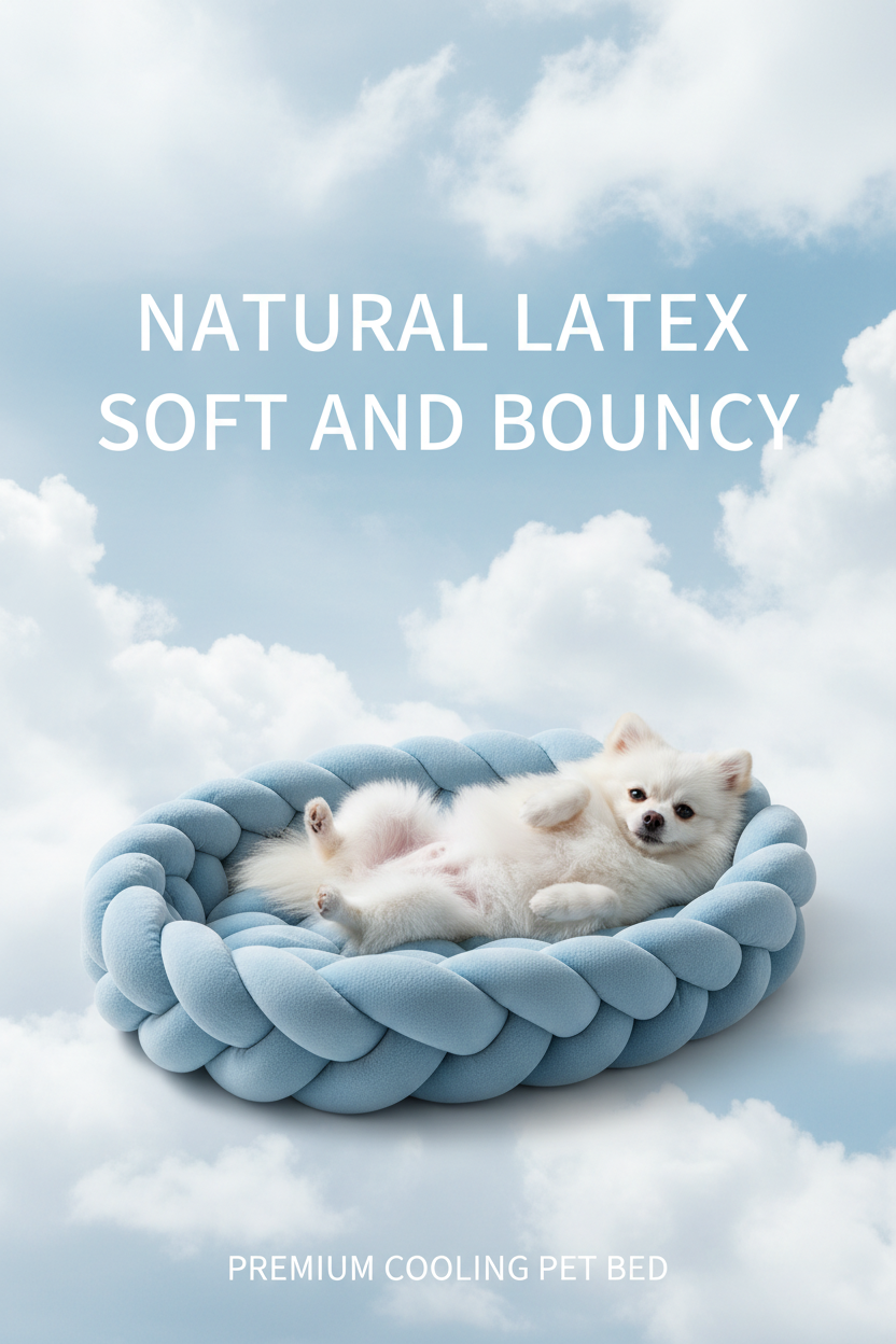 White dog resting on a soft latex pet bed