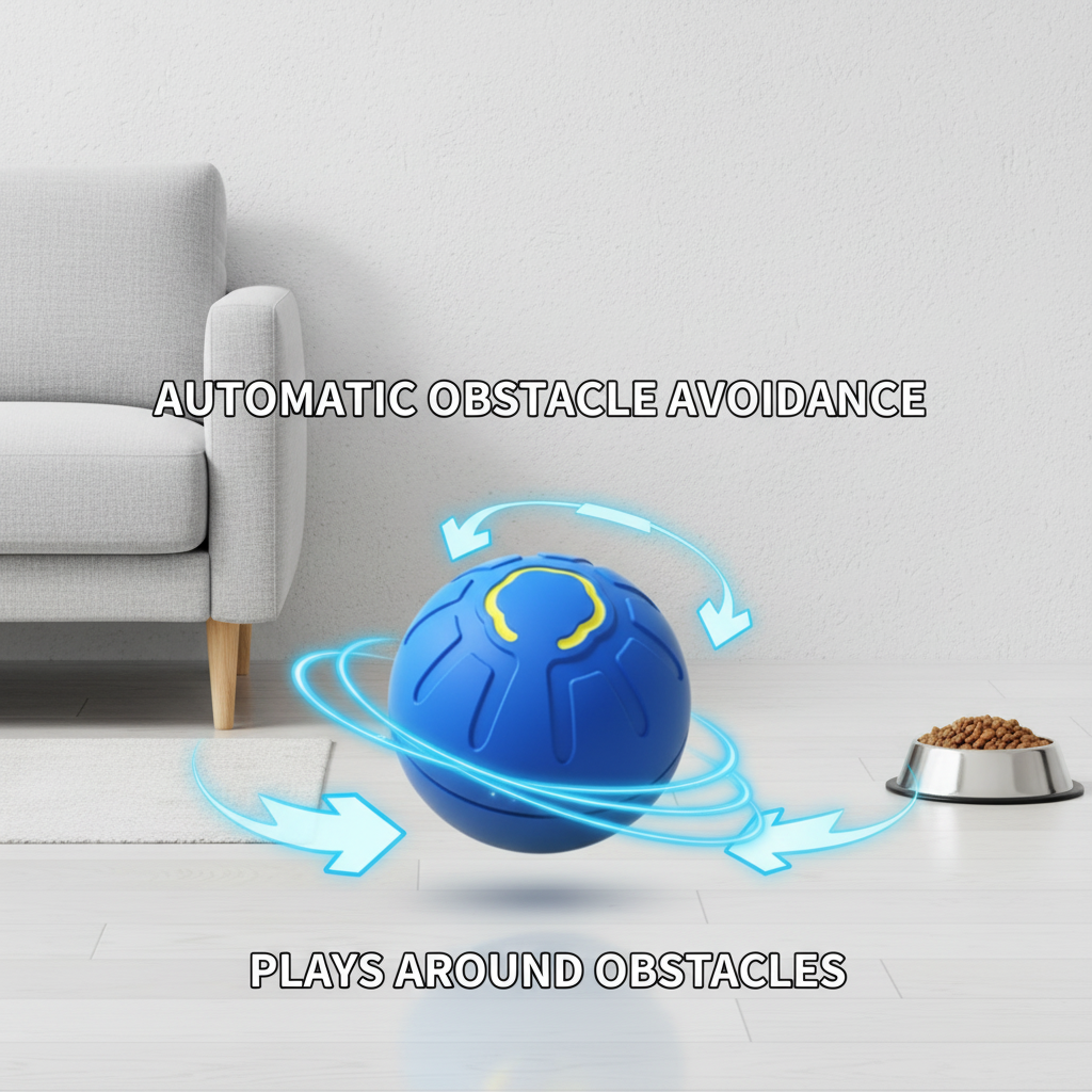 Blue smart dog ball moving around obstacles