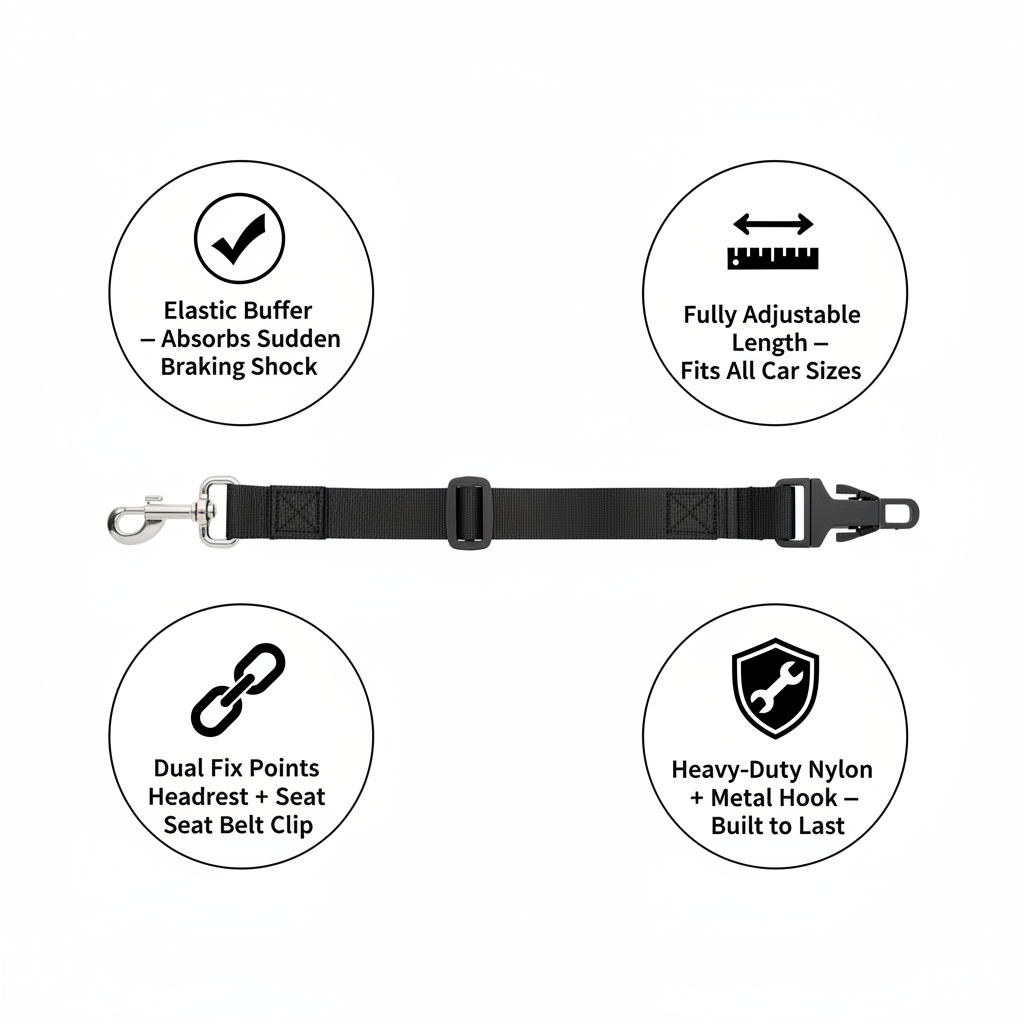 Dog Car Safety Belt — Adjustable Elastic Buffer Leash (Black / Pink / Red)