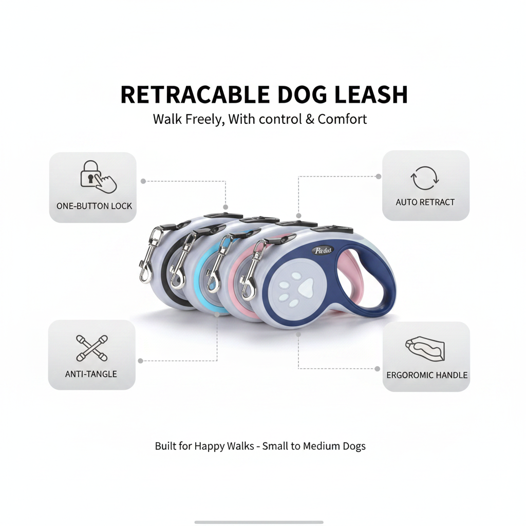 Retractable Dog Leash - Feature Infographic